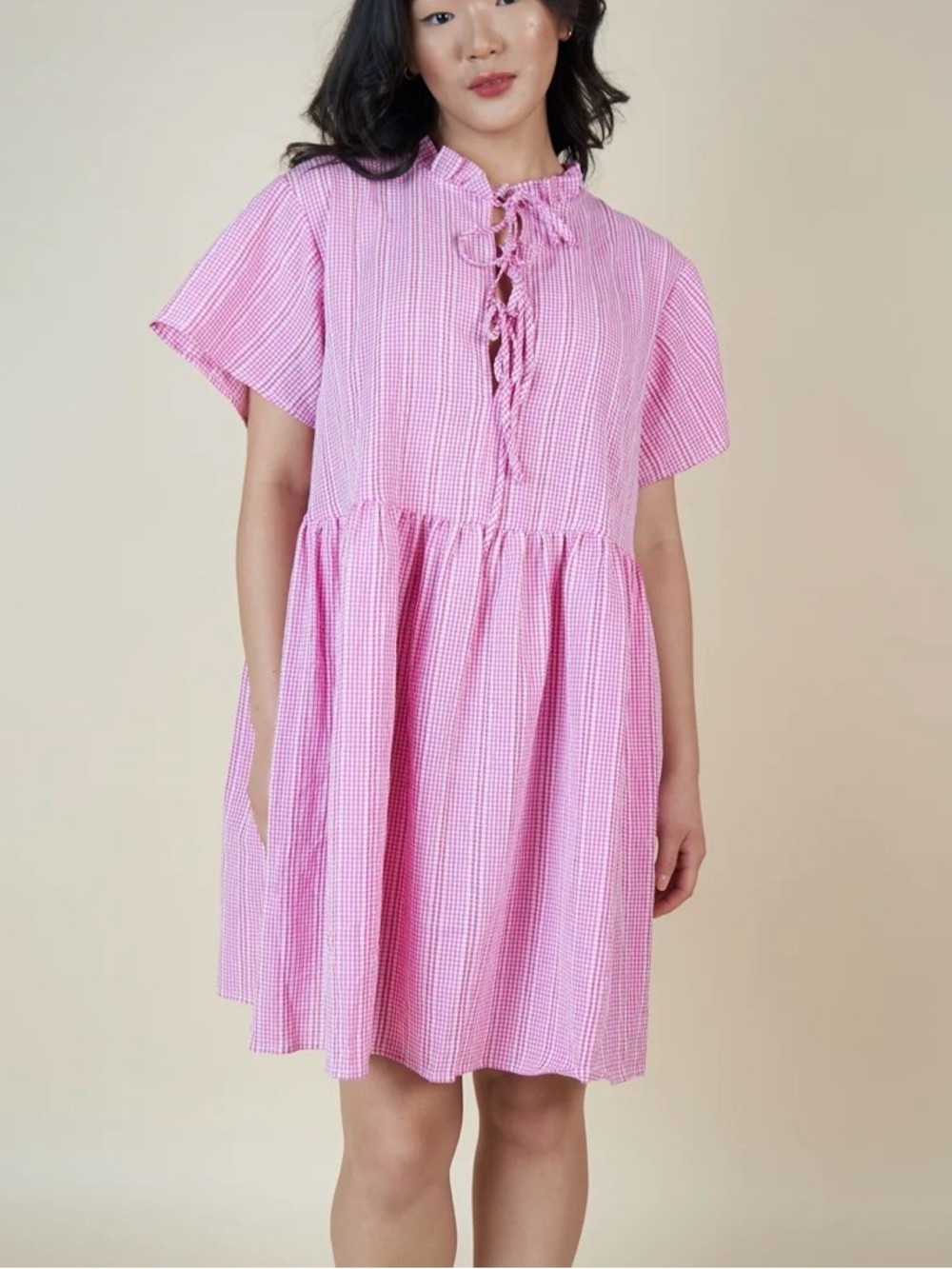 Tamara Malas Pink Gingham Babydoll Laura Dress 14/16 = 18/20 Coquette